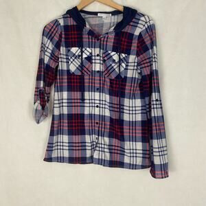 NWT Notations Juniors Button Up Hooded Shirt Size Medium